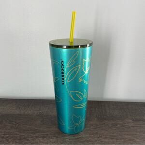 Starbucks | NWT Teal Green Floral Stainless Steel Cold Cup Tumbler 2022 Abstract